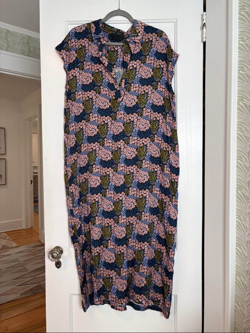 No. 6 Navy Floral Midi Dress with Pink & Olive Accents